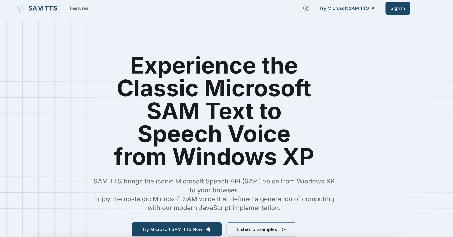 SAM TTS - Microsoft SAM Text to Speech screenshot and logo